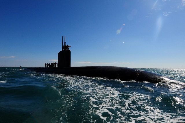 US Navy attack submarine USS Scranton, calling in at Sicily, ready with cruise missiles to strike Libyan targets if need be. Photo: Cameron Bramham/US Navy.