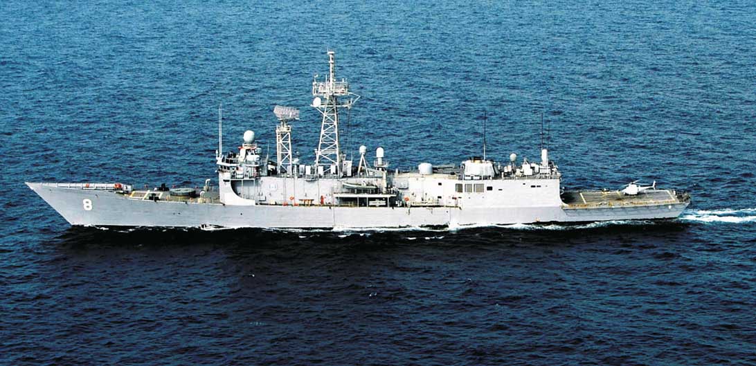 Pictured: USS McInerney with a Fire Scout Unmanned Aerial Vehicle on her flight-deck. Photo: Lt Ed Early/US Navy.