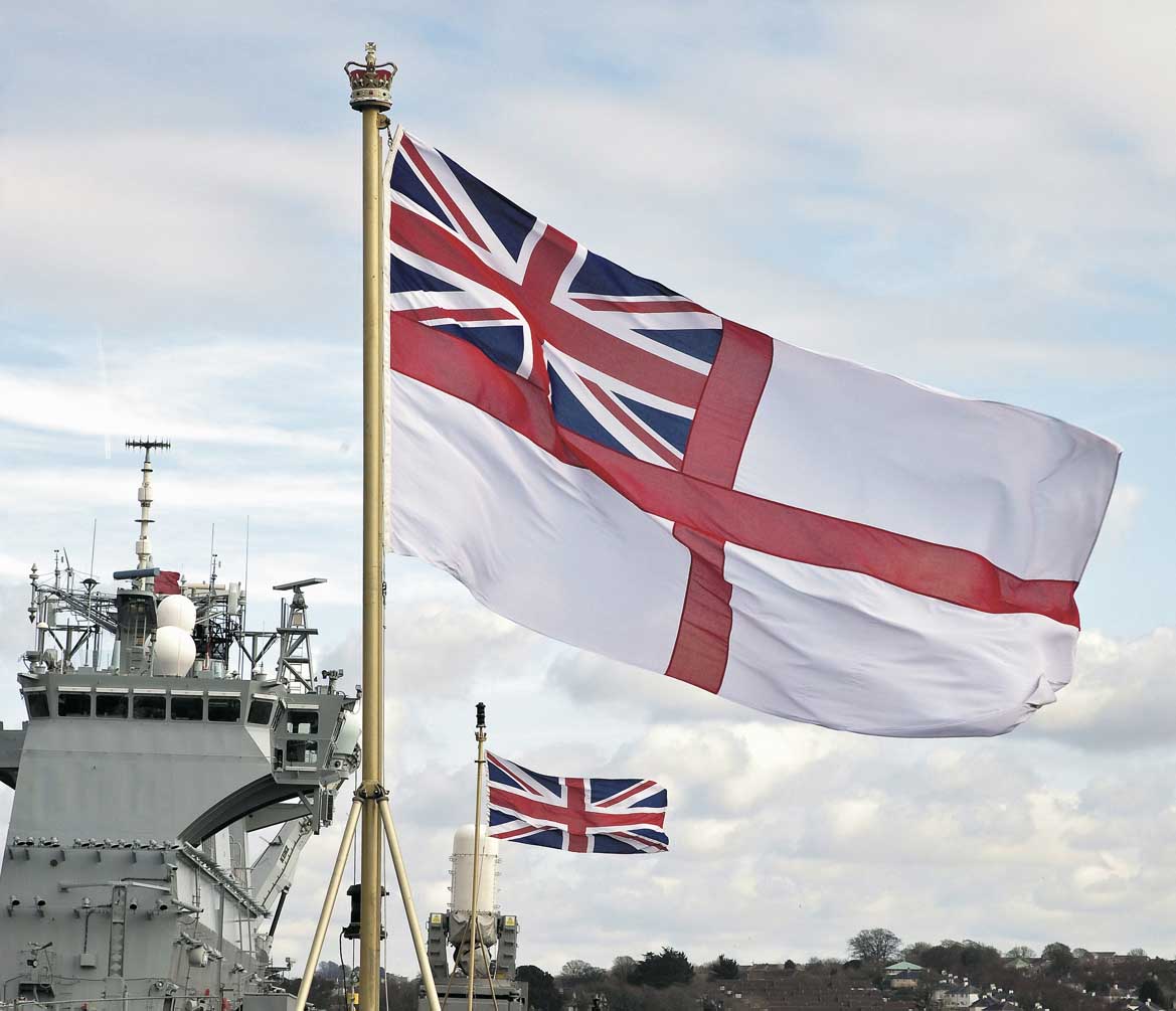 Pictured: The White Ensign flies proudly from the stern of HMS Bulwark. Photo: Nigel Andrews.