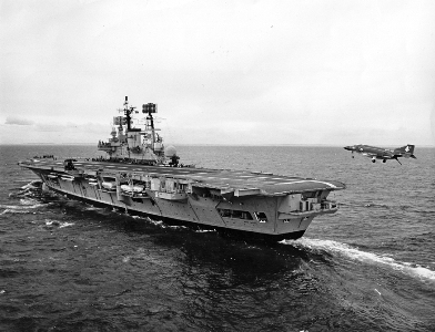 Pictured: HMS Ark Royal IV recovers one of her Phantom fighters. Photo: Smith Collection.