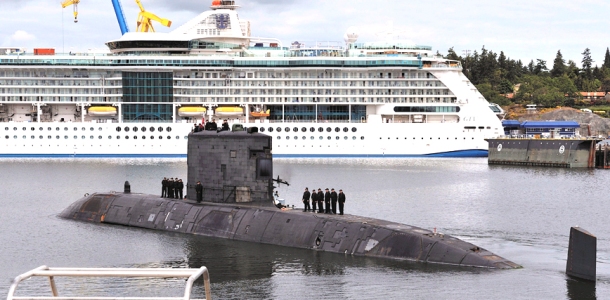 Pictured: Corner Brook makes a port visit prior to the warfare exercise.  Photo: MCpl Daniel Mallette/Canadian DND